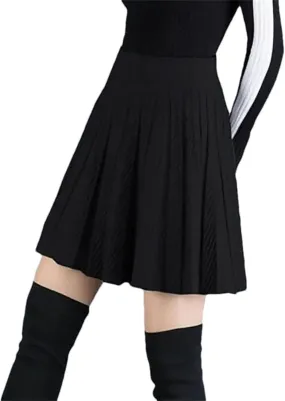 Fashion A-Line Half Skirt Women Solid Elastic High Waist Shirring Pleated Half Skirts