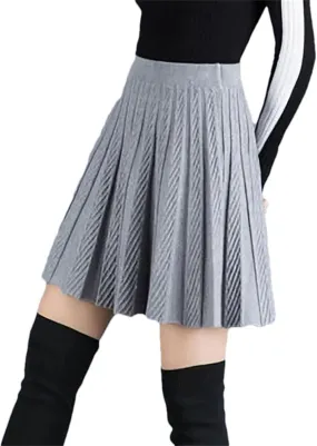 Fashion A-Line Half Skirt Women Solid Elastic High Waist Shirring Pleated Half Skirts