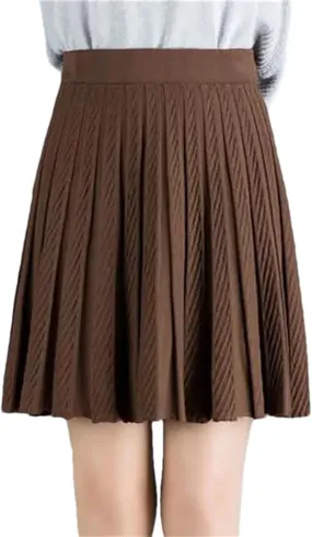 Fashion A-Line Half Skirt Women Solid Elastic High Waist Shirring Pleated Half Skirts