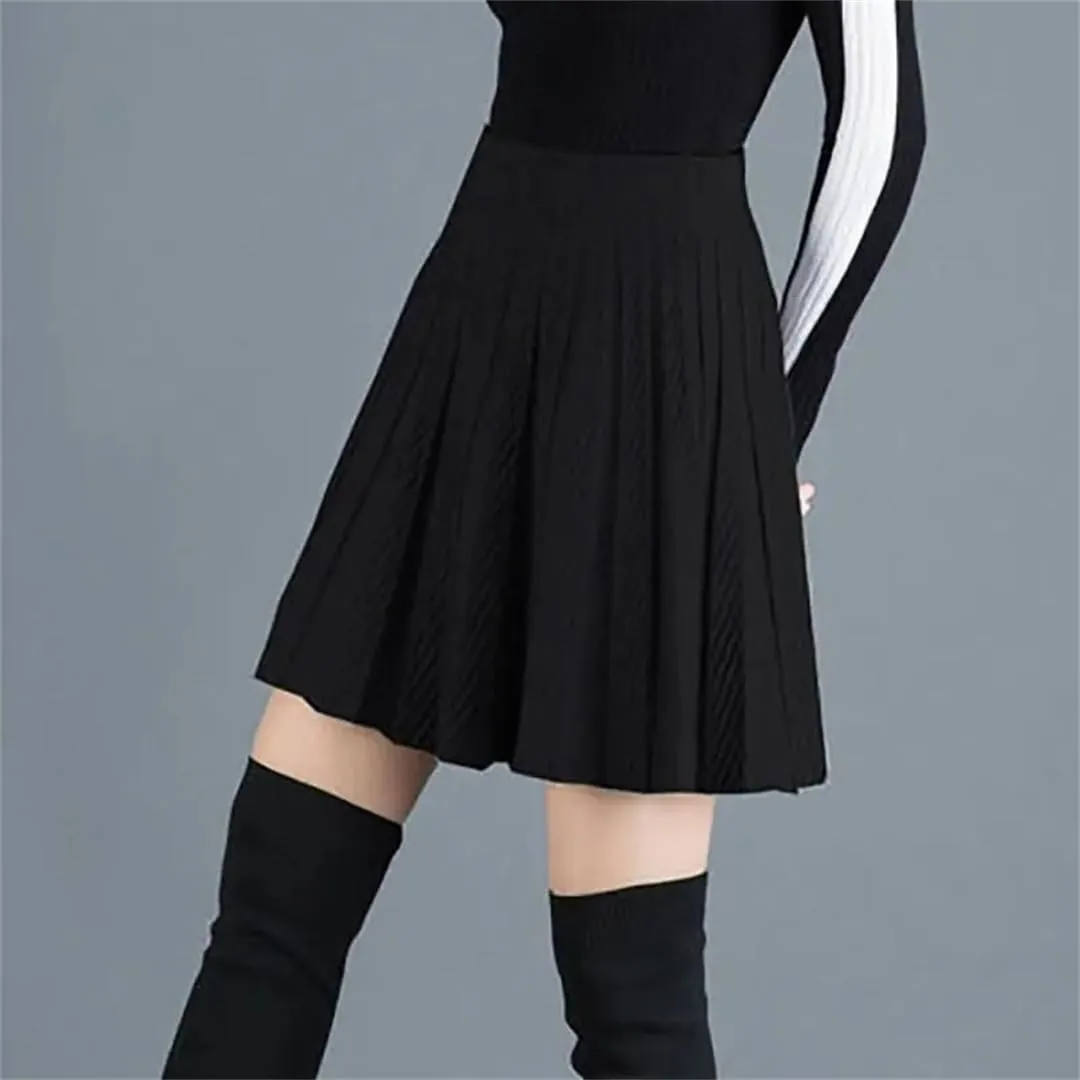 Fashion A-Line Half Skirt Women Solid Elastic High Waist Shirring Pleated Half Skirts