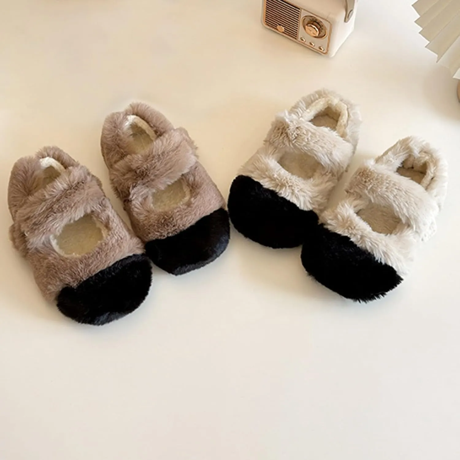 Faux  Mary Jane Ballet Flat with Buckle Strap for Girls Comfy Ballerina Flat Shoes Furry Warm Dress Shoes