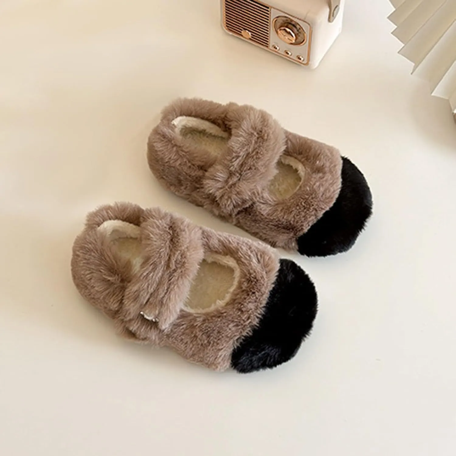 Faux  Mary Jane Ballet Flat with Buckle Strap for Girls Comfy Ballerina Flat Shoes Furry Warm Dress Shoes