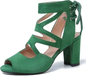 fereshte Womens Gladiator Sandals Strappy Lace Up Hollow Out Chunky High Heels