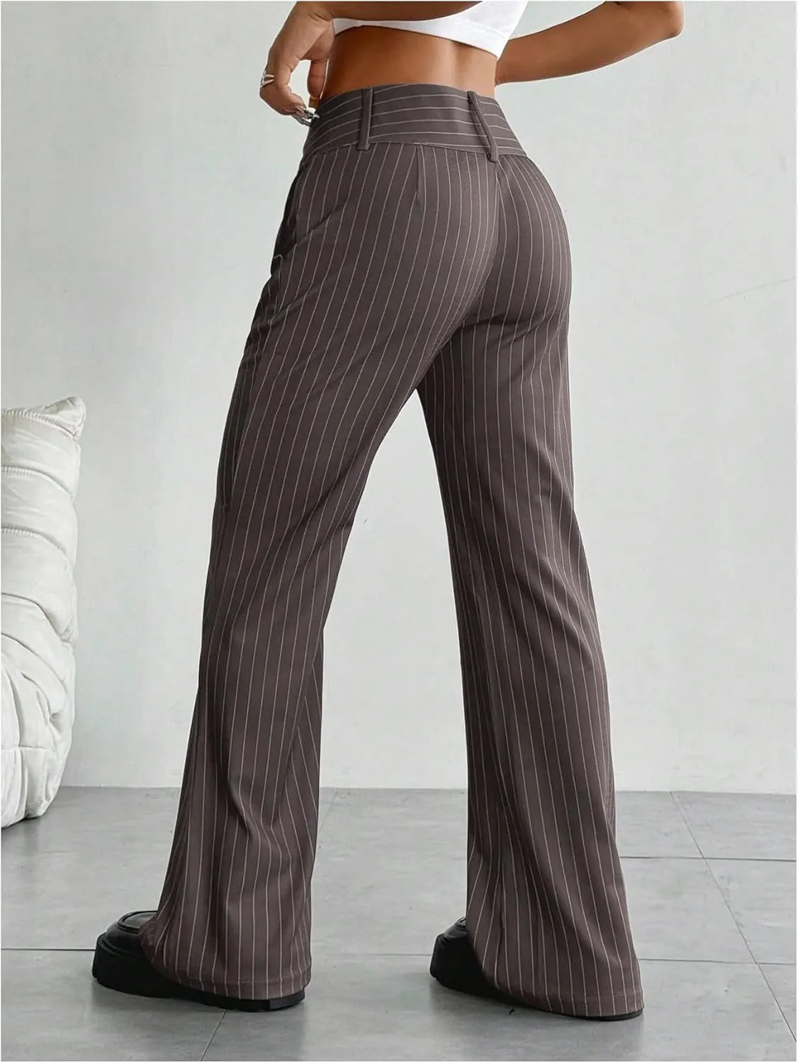 Floerns Women's Striped Print High Waisted Dress Pants Straight Leg Work Suit Pants