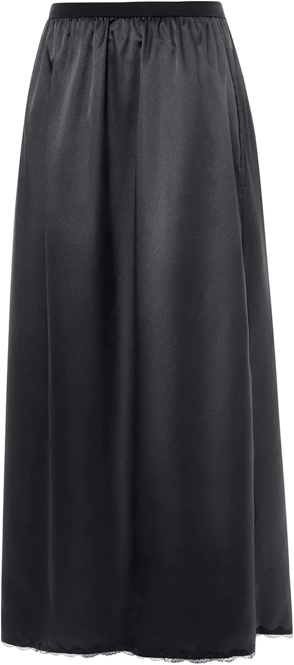 FULA-bao Satin Half Slip for Women Long Underskirt Dress Extender Lace Trim Maxi Skirt for Under Dresses Slip