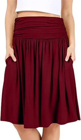 FZYLQY 2025 New Skirts for Women Regular and Plus Size Skirt with Pockets Below The Knee Length Ruched Flowy Midi Skirt