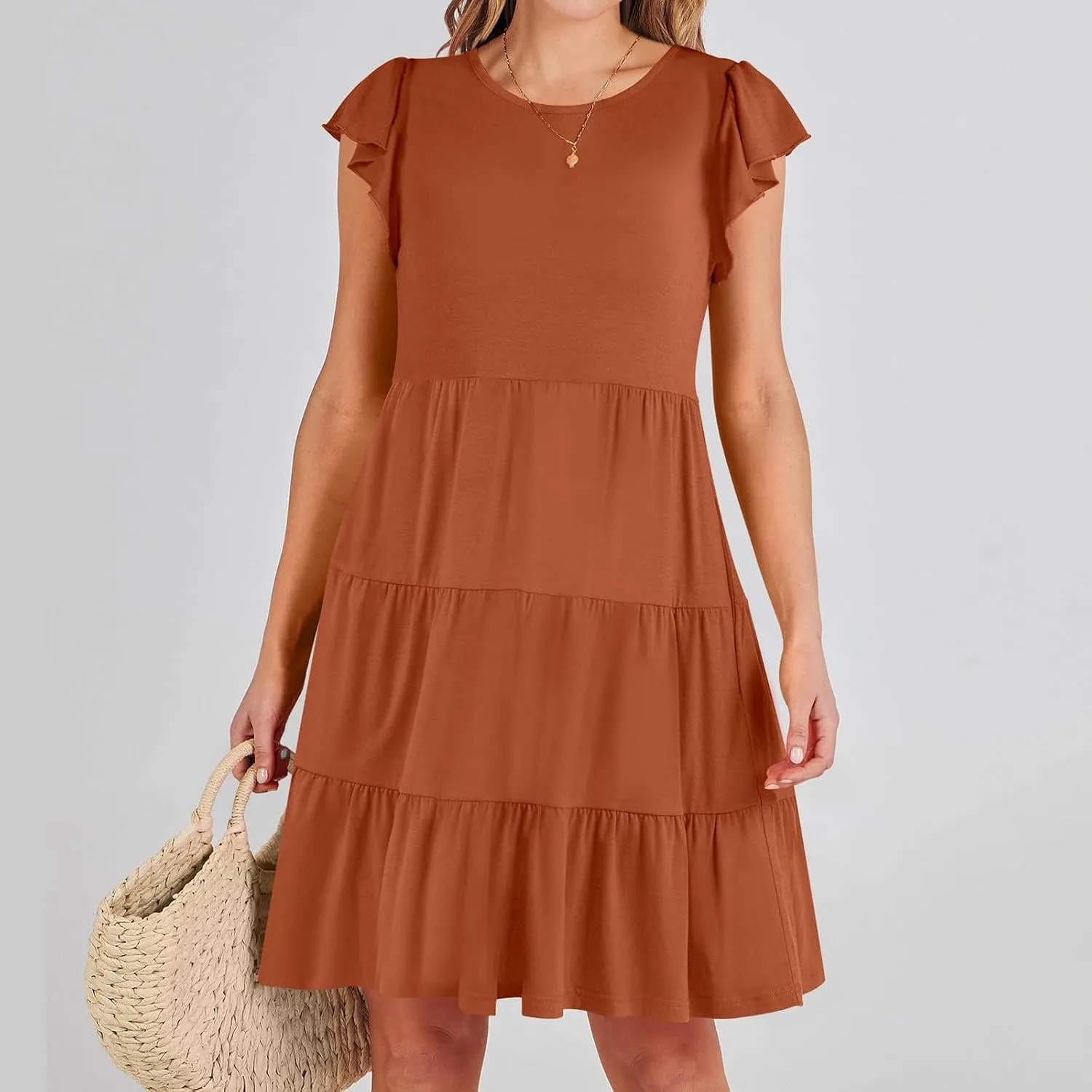FZYLQY Swing Summer Dress for Women Ruffles Cap Sleeve Short Mini Dress Beach Vacation Tiered Boho Dress Cute Babydoll Dress