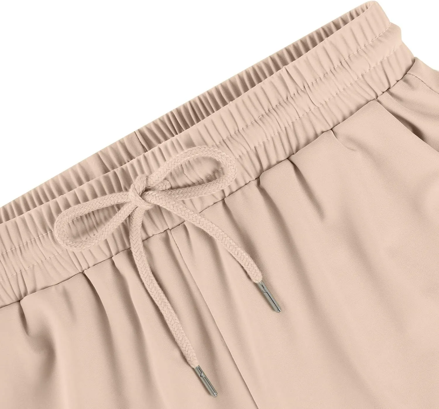 GOFULY Womens Capri Pants Summer Elastic Waist Drawstring Pants Straight Wide Leg High Waisted with Pockets Cropped Trouser