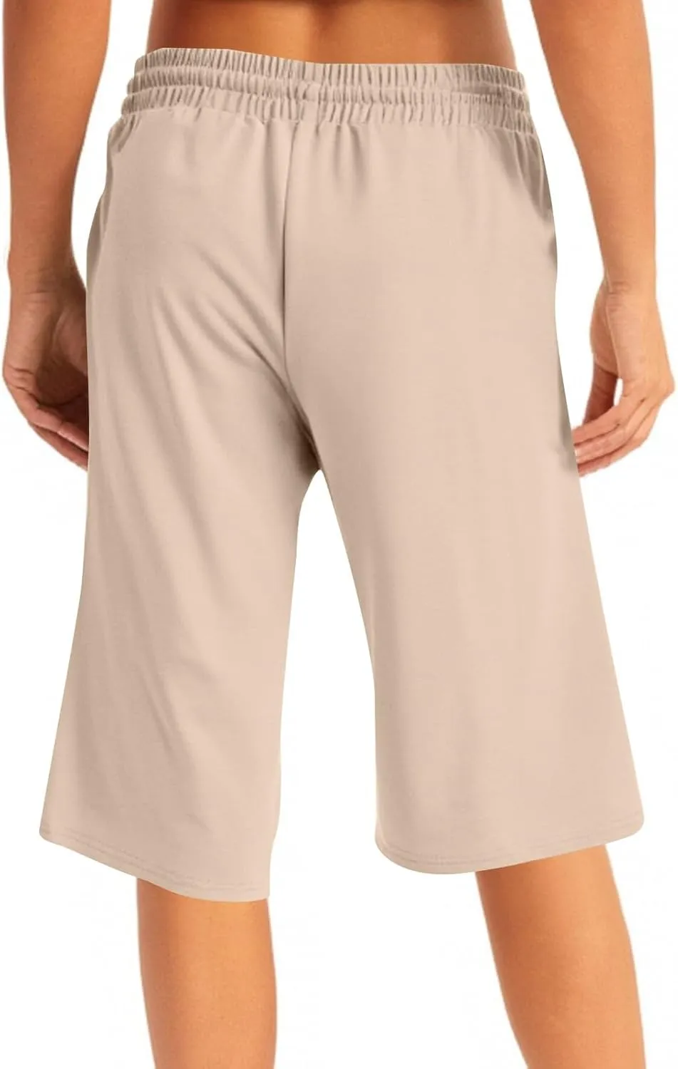 GOFULY Womens Capri Pants Summer Elastic Waist Drawstring Pants Straight Wide Leg High Waisted with Pockets Cropped Trouser