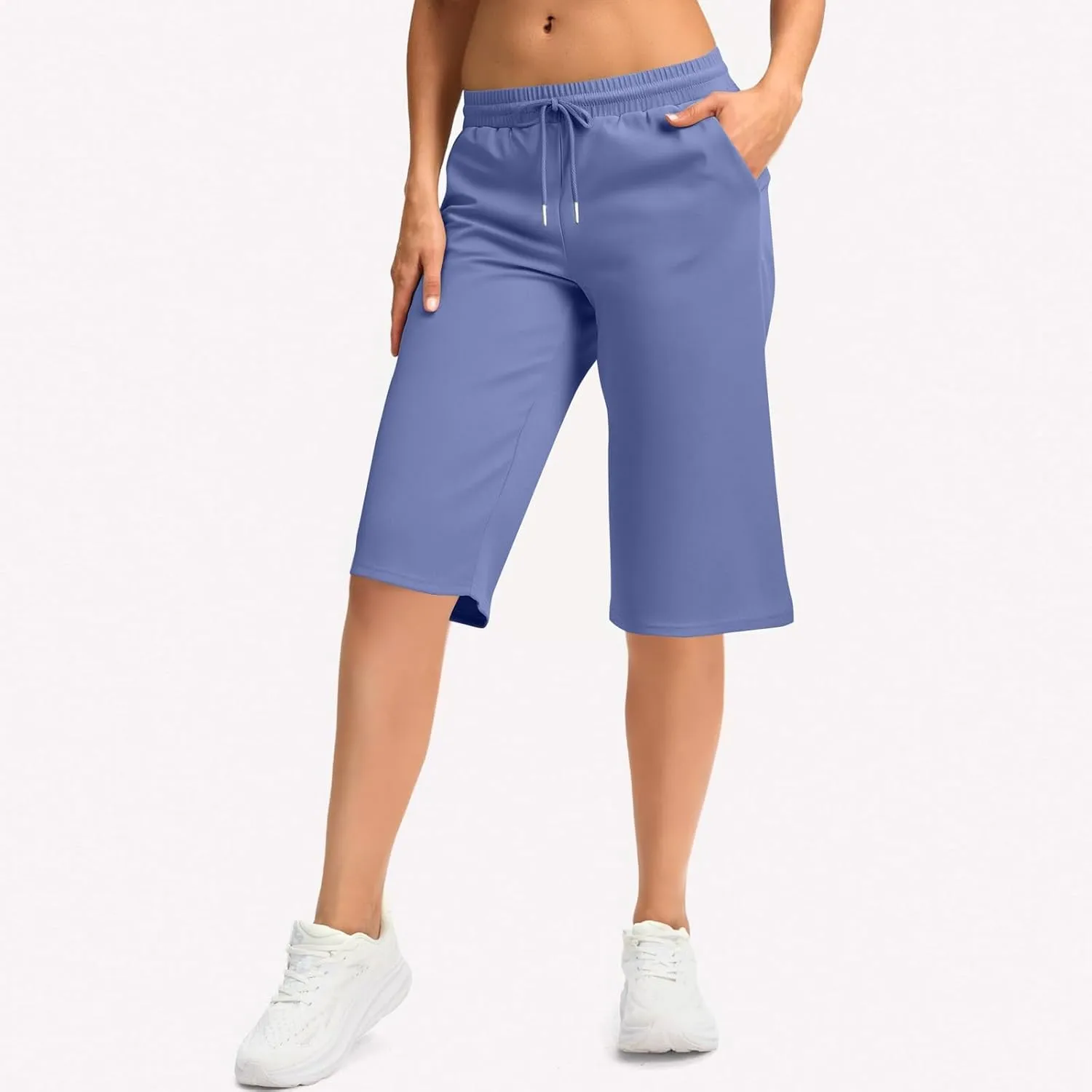 GOFULY Womens Capri Pants Trendy Summer Elastic Waist Drawstring Pants Straight Wide Leg High Waisted with Pockets Clothes