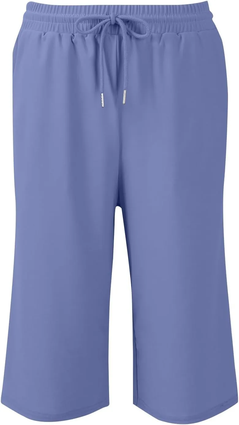 GOFULY Womens Capri Pants Trendy Summer Elastic Waist Drawstring Pants Straight Wide Leg High Waisted with Pockets Clothes