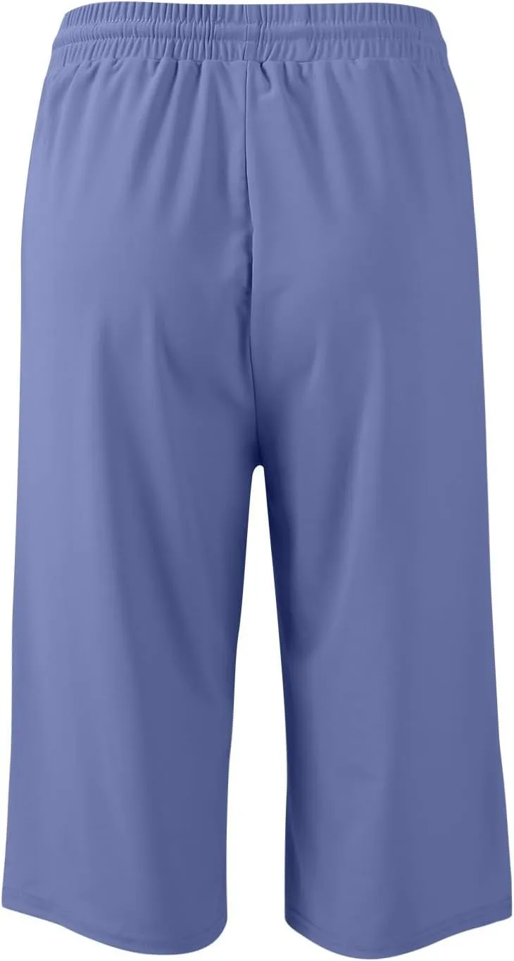 GOFULY Womens Capri Pants Trendy Summer Elastic Waist Drawstring Pants Straight Wide Leg High Waisted with Pockets Clothes