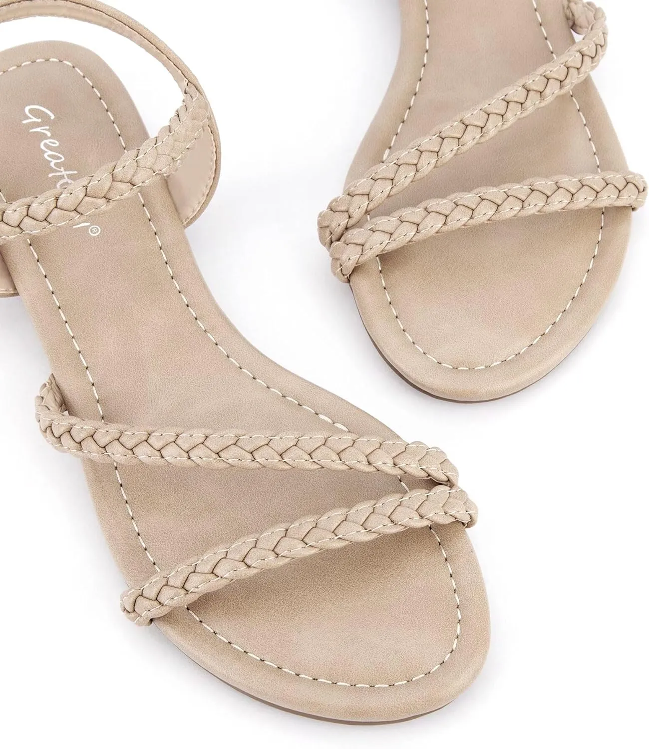 Greatonu Womens Flat Sandals Slip On Summer Gladiator Open Toe Braided Slingback Shoes