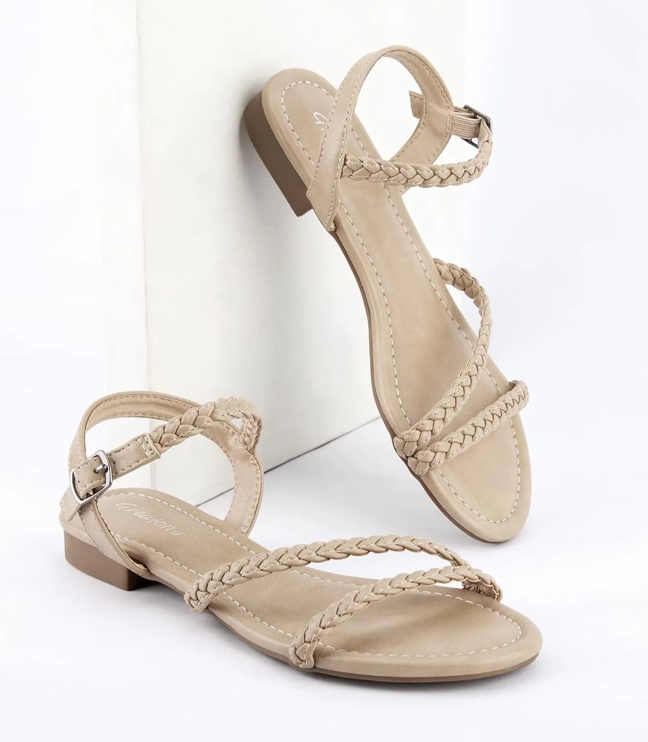 Greatonu Womens Flat Sandals Slip On Summer Gladiator Open Toe Braided Slingback Shoes