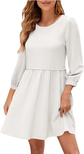 hlysgo Women's Casual Dresses Summer Loose Fit Vacation Mini Dress Trendy 3/4 Sleeve Crew Neck Beach Dress with Pockets