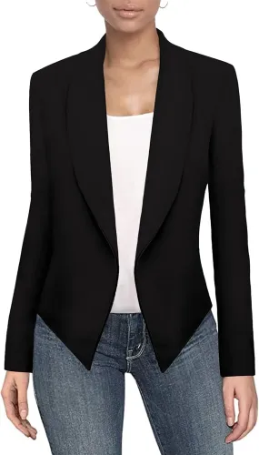 Hybrid & Company Womens Casual Work Office Blazer Open Front Heavy Ponti Shawl Collar Long Sleeve Jacket