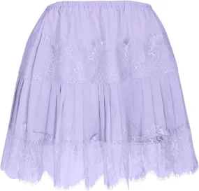 Lace Mini Skirt for Women Summer Lace Trim Flowy Elastic Waist Layered Pleat Skirts Solid Flowy Irregular Hem Skort