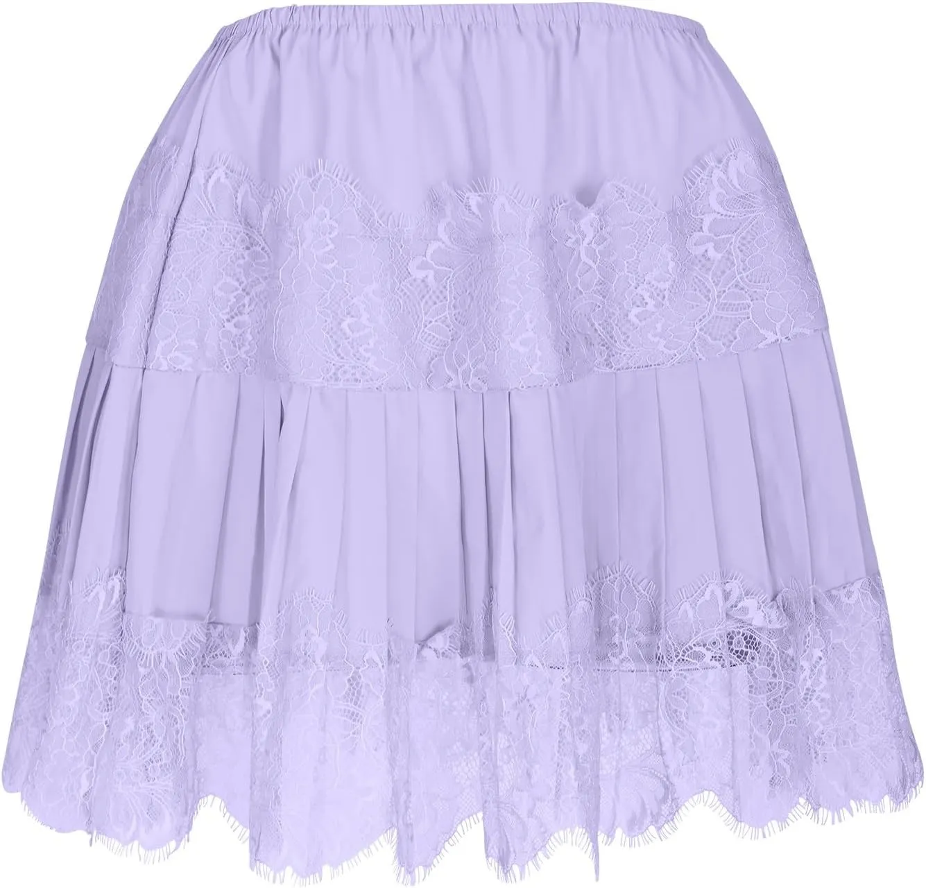 Lace Mini Skirt for Women Summer Lace Trim Flowy Elastic Waist Layered Pleat Skirts Solid Flowy Irregular Hem Skort