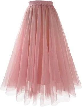 Lace Slip Skirt for Women 2025 Pleated Mesh Midi Long Skirt Solid Color Tutu for Women Adults Classic Tulle Skirts