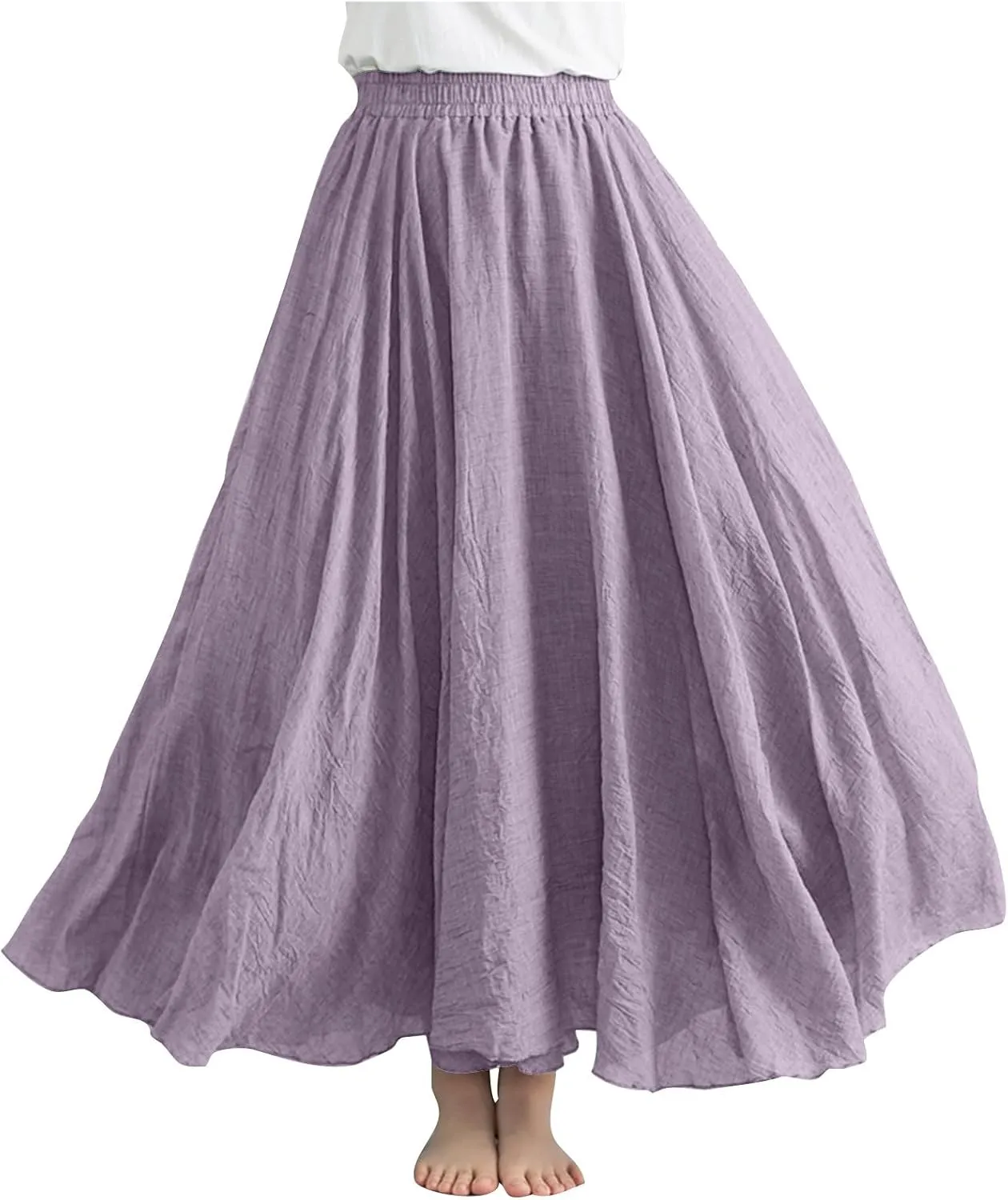 Linen Skirts for Women Boho Maxi Skirt Flowy Beach Skirts Summer Long Skirt Elastic Skirts High Waist Long Skirt