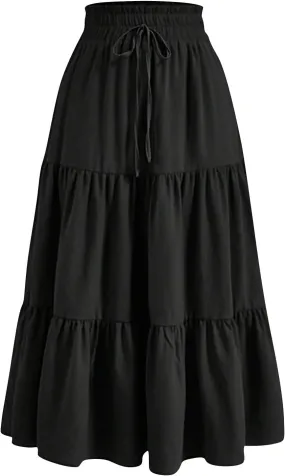 Maxi Skirt for Women 2025 Maxi Spring Flowy Boho Comfy Tiered Western Womens Midi Skirts