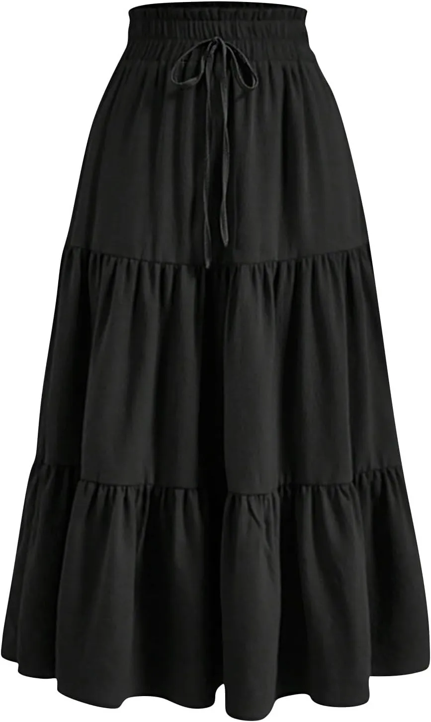Maxi Skirt for Women 2025 Maxi Spring Flowy Boho Comfy Tiered Western Womens Midi Skirts