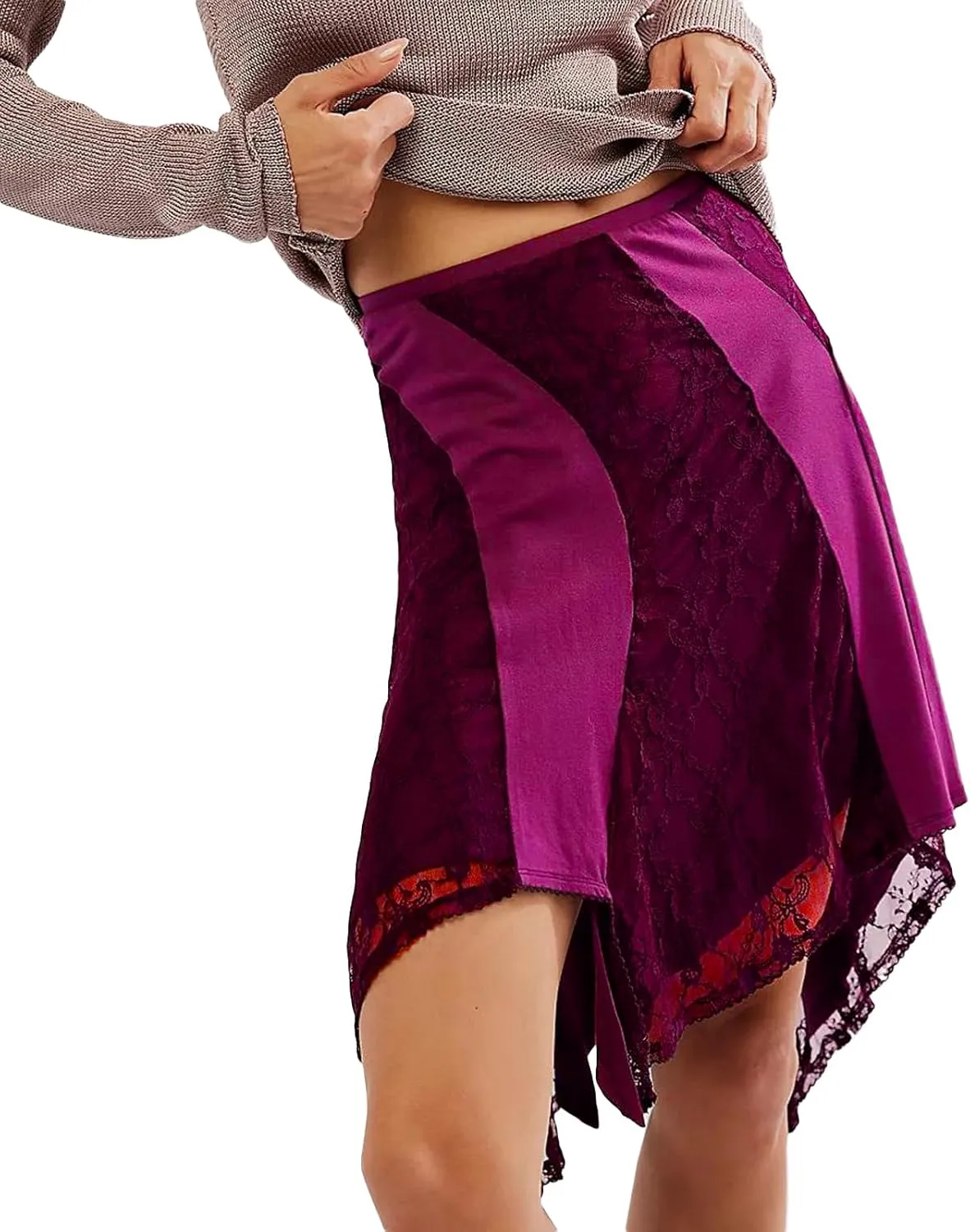 Meiweileya Women Lace Silk Satin Slip Skirt Low Rise Layered Underskirts Ruffle A Line Mini Skirts Y2k High Flowy Underskirt
