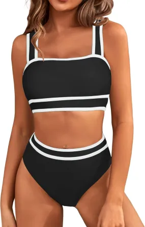 MELYUM High Waisted Bikini Sets for Women Two Piece Swimsuit Tummy Control Modest Bathing Suit Teens Swim Suits 2025