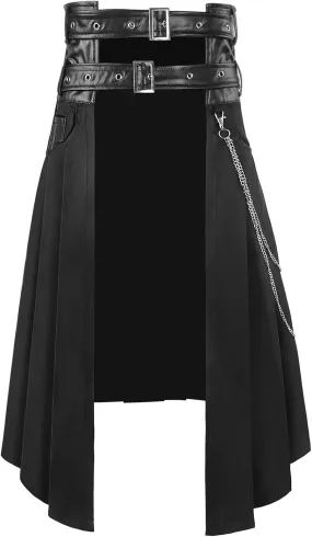 Men Gothic Steampunk Skirt Vintage Medieval Punk High Waist Tie Front Asymmetric Pleated Skirts 2023 Halloween Costume