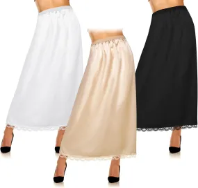 Mepase 3 Pcs Women's Half Slip Long Slip for Women Under Dress Lace Long Underskirt Anti Static Extender Skirt for Women