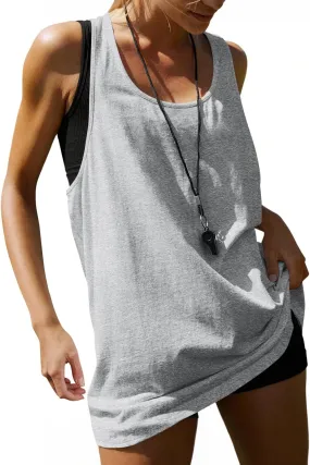 MIHOLL Womens Cotton Workout Tank Tops Racerback Sleeveless Relaxed-Fit Oversized Shirts