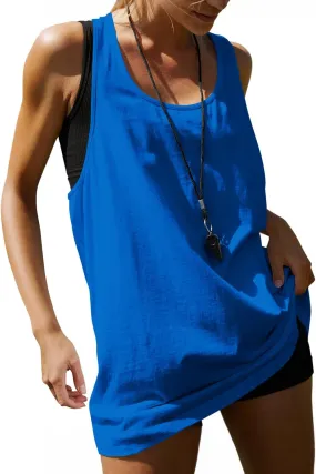 MIHOLL Womens Cotton Workout Tank Tops Racerback Sleeveless Relaxed-Fit Oversized Shirts