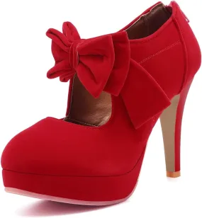 Mostrin Fashion Vintage Womens Small Bowtie Platform Pumps Ladies Sexy High Heeled Shoes