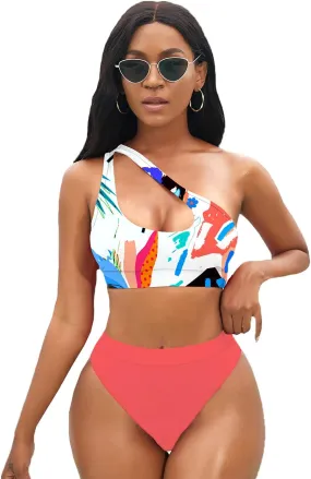 NAFLEAP One Shoulder Cutout Bikini Set for Women High Waisted Bottom Swimsuit Two Piece Bathing Suit