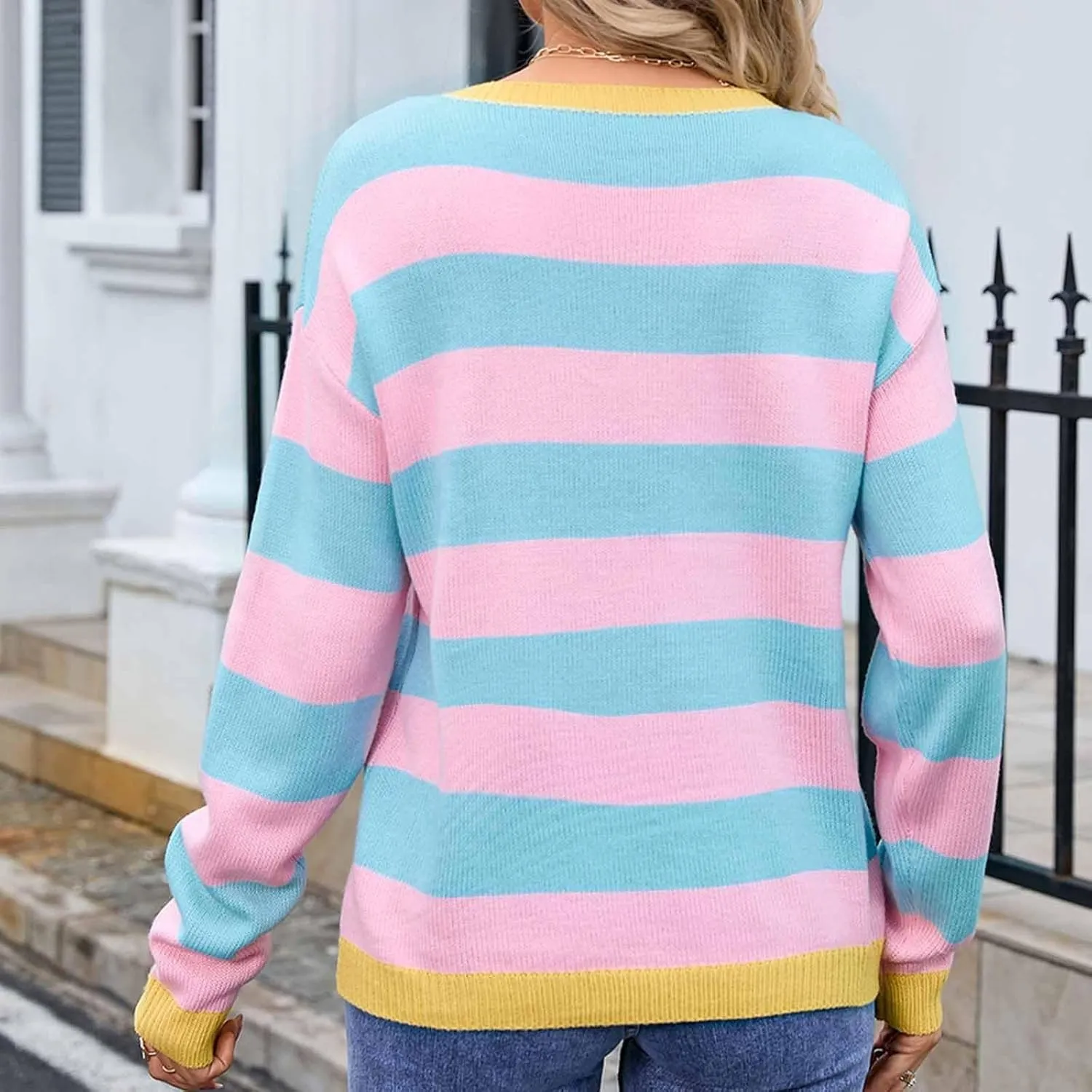Orange and White Striped Sweater Oversized Sweatshirt Trendy Crewneck Tops Loose Long Sleeve Casual Stylish Pullover