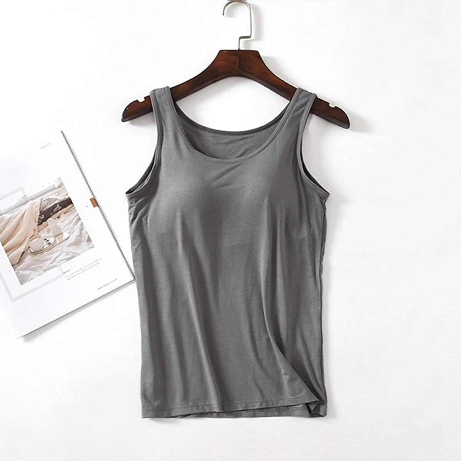 Piegricdiat Womens Tank Tops with Built in Bra Summer Basic Padded Yoga Shirt Shelf Bras Workout Camisole Casual Undershirt