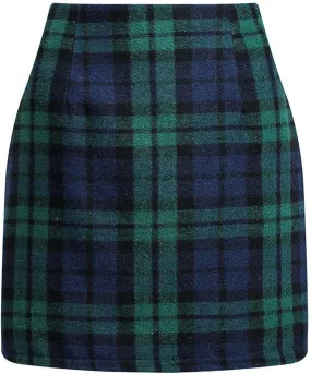 Plaid Skirts for Women Plus Size High Waisted Bodycon Pencil Skirt Casual Vintage Fall Winter Flannel Wool Skirt