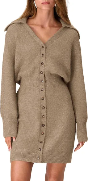 PRETTYGARDEN Sweater Dresses for Women 2025 Trendy Long Sleeve Button Down Short Spring Dress