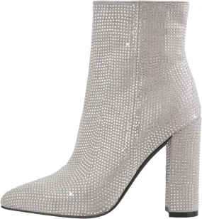richealnini Womens Sexy Rhinestones Pointed Toe Block High Heel Ankle Boots