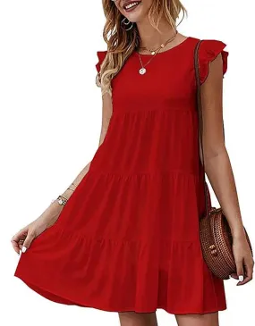 Ruziyoog Womens Summer Dress 2024 Cute Ruffle Sleeve Mini Tiered Babydoll Sun Dress Casual Loose Flowy Beach Mini Dress