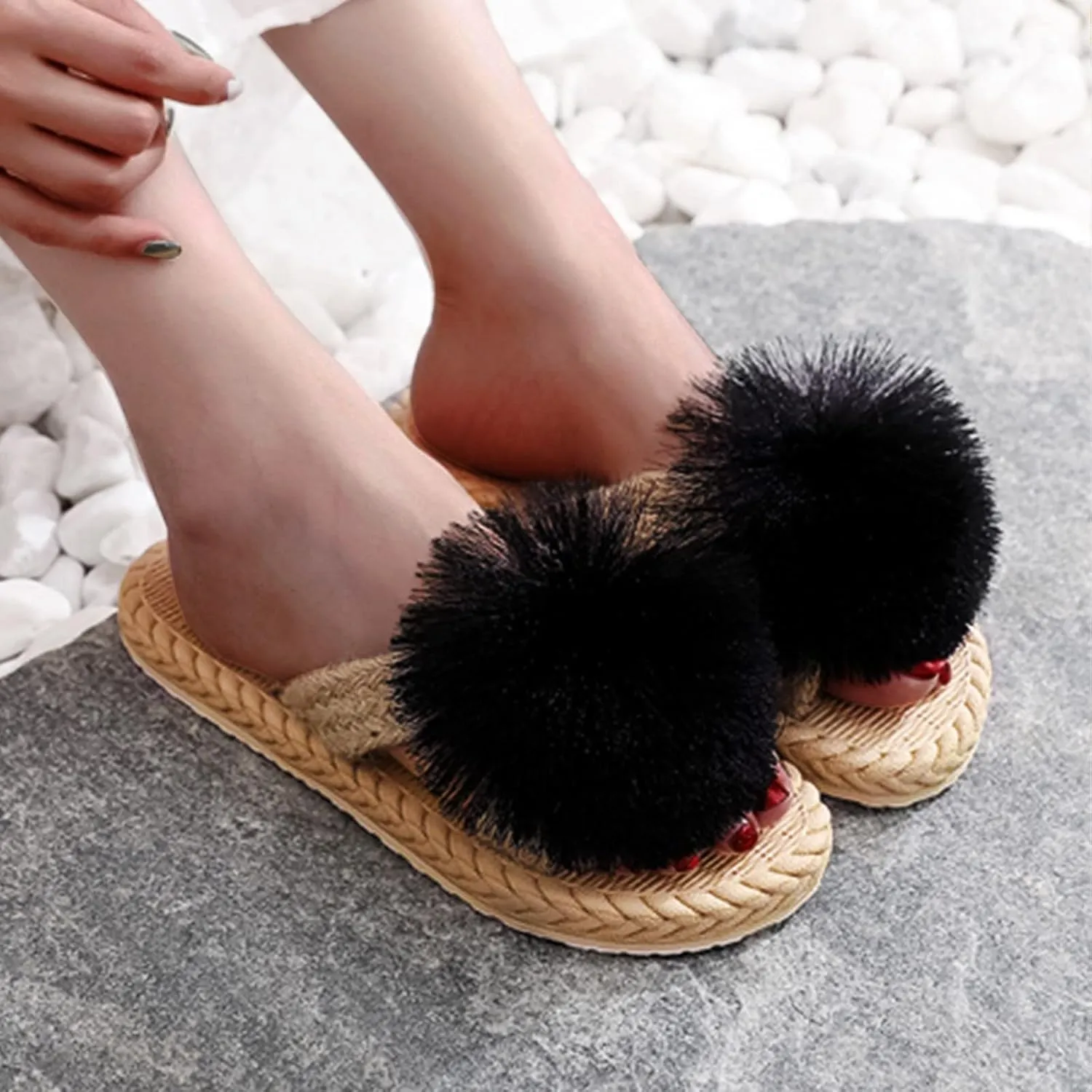 Sandals Women Dressy Summer Sandals Fringe Summer Flops Flat And And Woven Slippers Women Spring Straw Flip Imitation