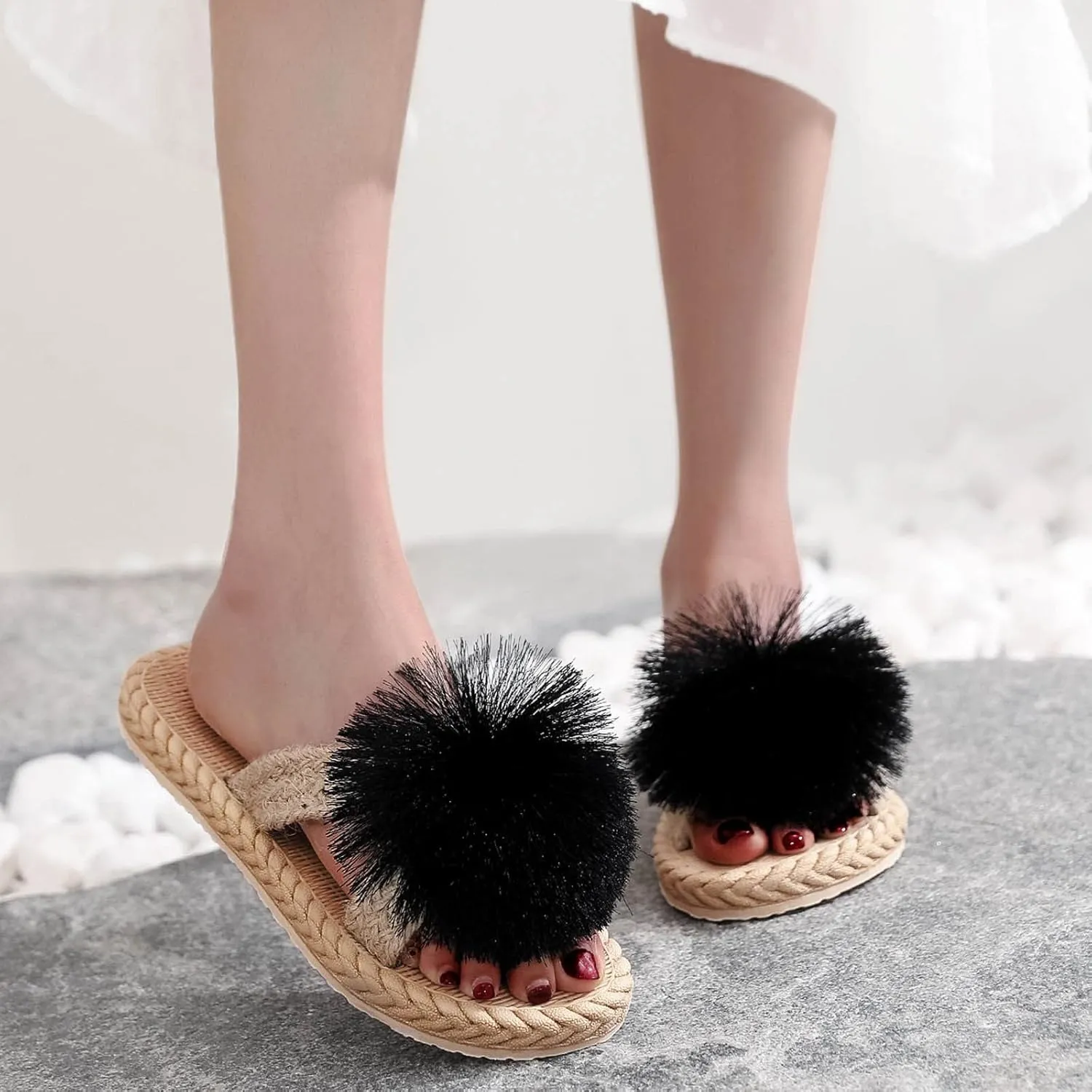Sandals Women Dressy Summer Sandals Fringe Summer Flops Flat And And Woven Slippers Women Spring Straw Flip Imitation