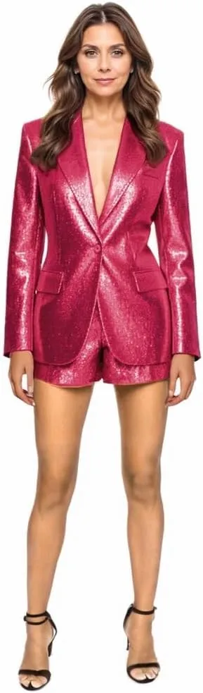 Sequins Womens Suits 2 Piece Blazer Shorts Set Tuxedos Business Christmas Wedding