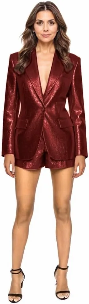 Sequins Womens Suits 2 Piece Blazer Shorts Set Tuxedos Business Christmas Wedding