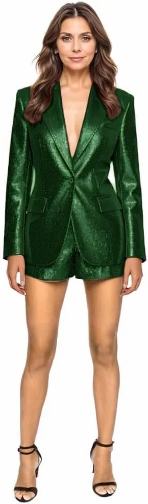 Sequins Womens Suits 2 Piece Blazer Shorts Set Tuxedos Business Christmas Wedding