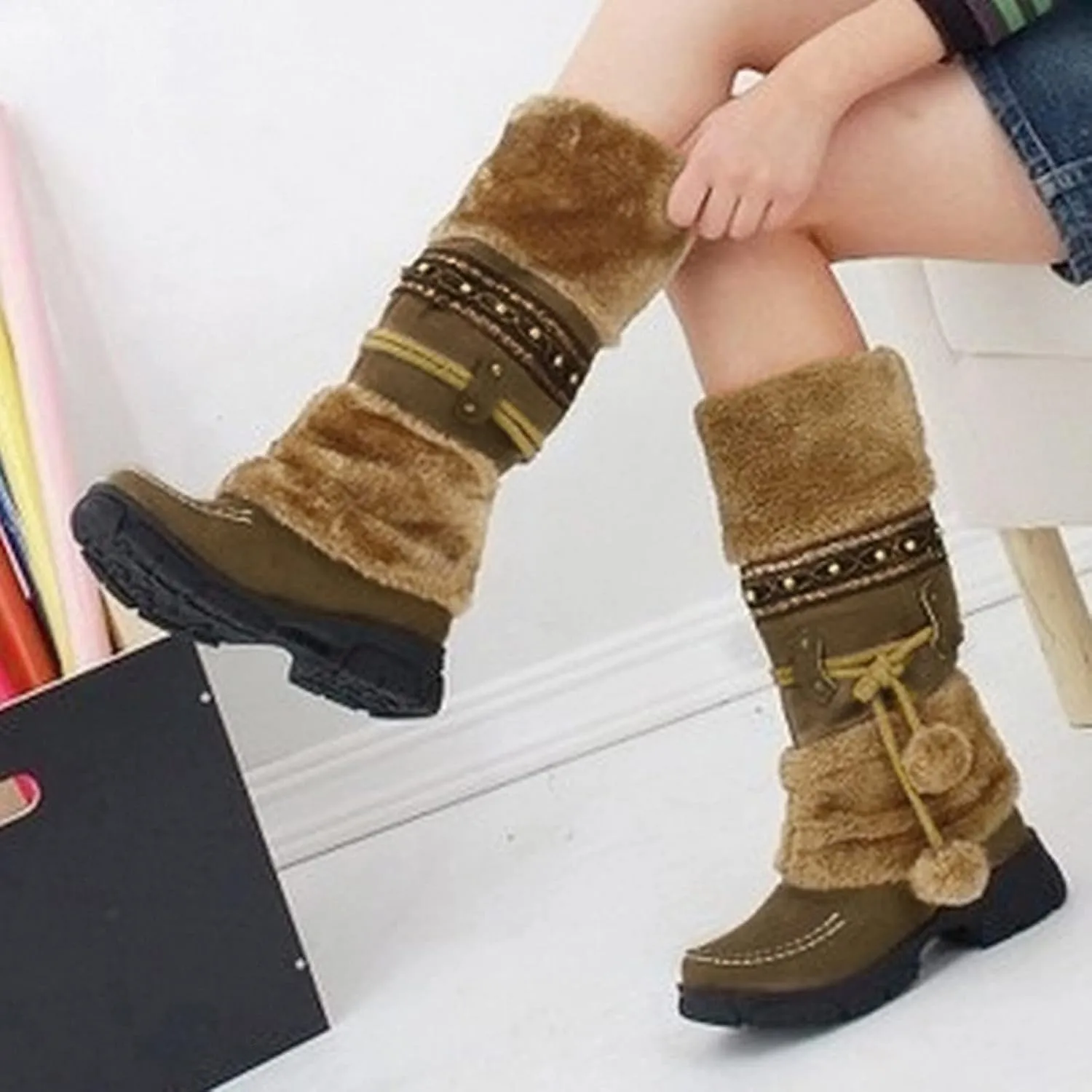 Snow Boots for Women Cute White Womens Boots Winter Ankle Womens Winter Boots Size 8 Wide Black Winter Heavy Thermal Warm Wool Boots Socks Women Womens Waterproof Winter Sneaker Boots