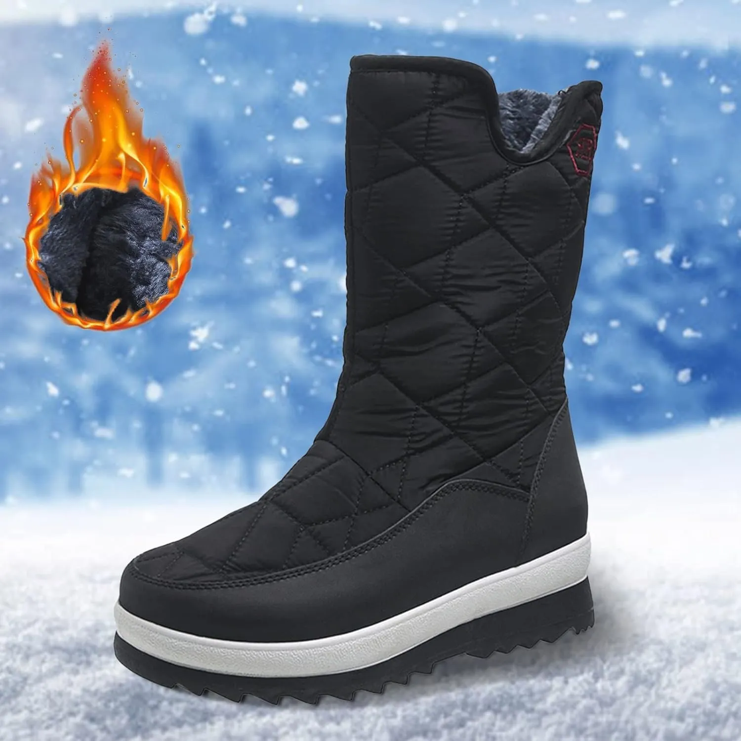 Snow Boots for Women Waterproof Non Slip Wide Womens Boots Winter Ankle Womens Wide Width Snow Boots with Zipper Boots for Snow Woman Winter Boot for Women Size 5.5