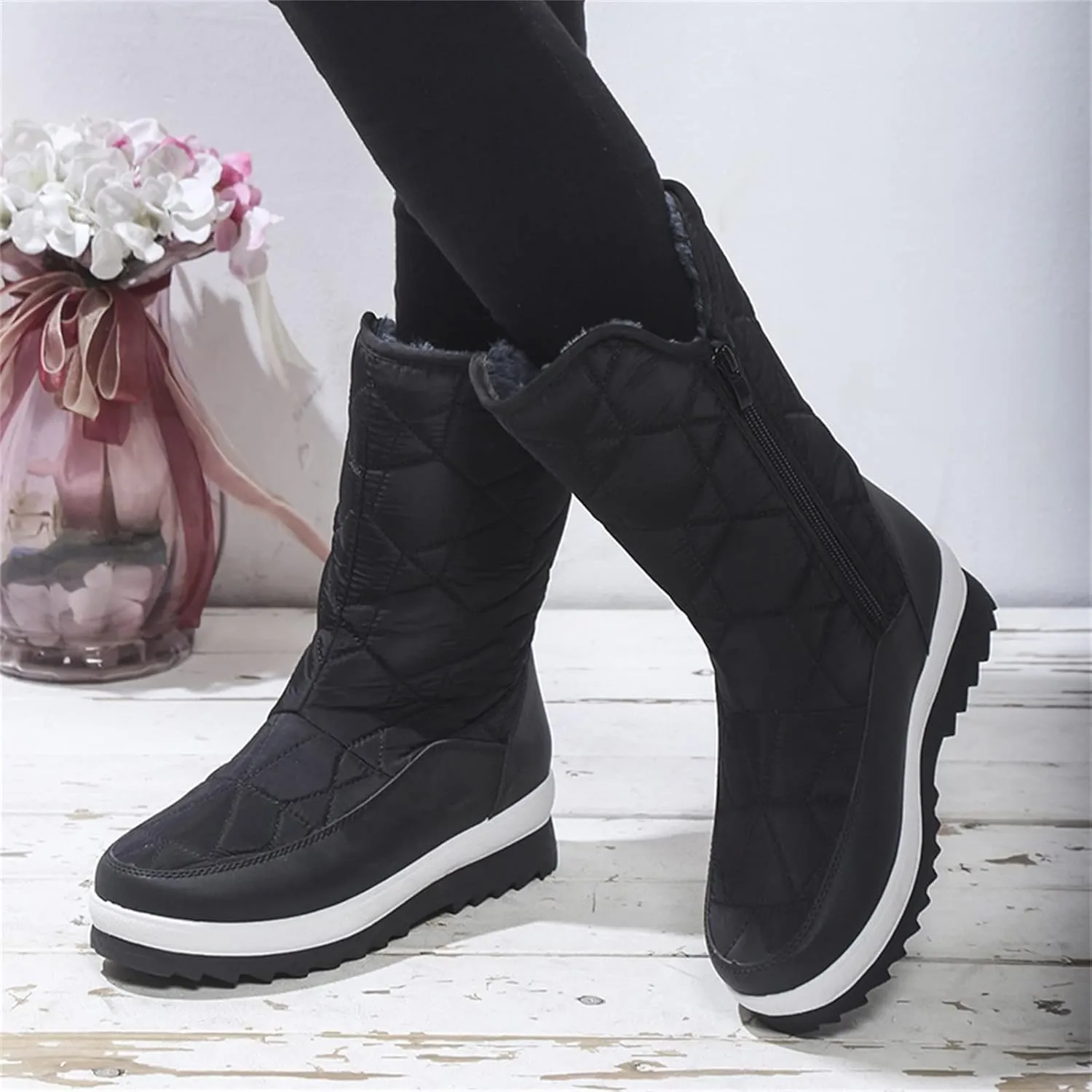 Snow Boots for Women Waterproof Non Slip Wide Womens Boots Winter Ankle Womens Wide Width Snow Boots with Zipper Boots for Snow Woman Winter Boot for Women Size 5.5