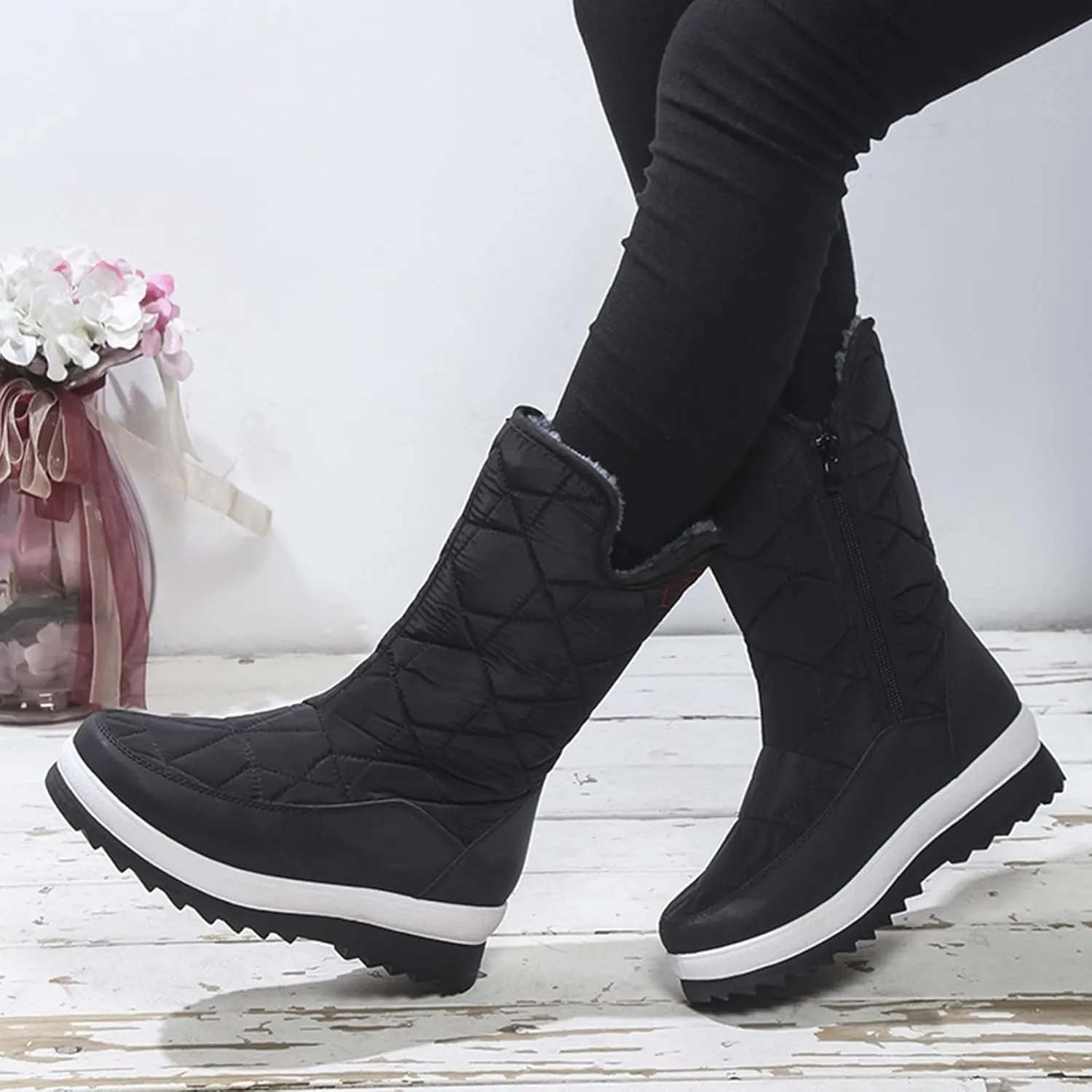 Snow Boots for Women Waterproof Non Slip Wide Womens Boots Winter Ankle Womens Wide Width Snow Boots with Zipper Boots for Snow Woman Winter Boot for Women Size 5.5
