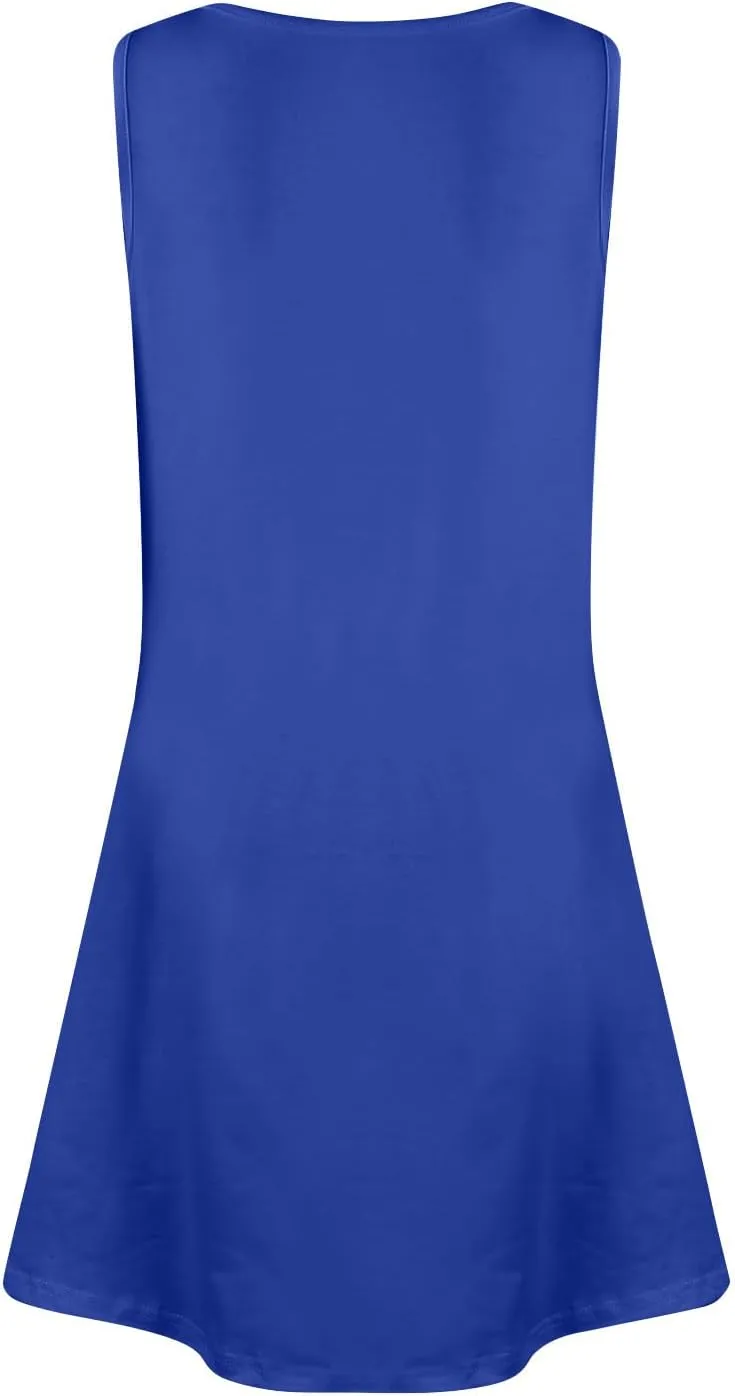 Summer Dresses for Women Casual U Neck Sundresses Sleeveless T Shirt Dress Loose Tank Dress Mini Dress with Pockets